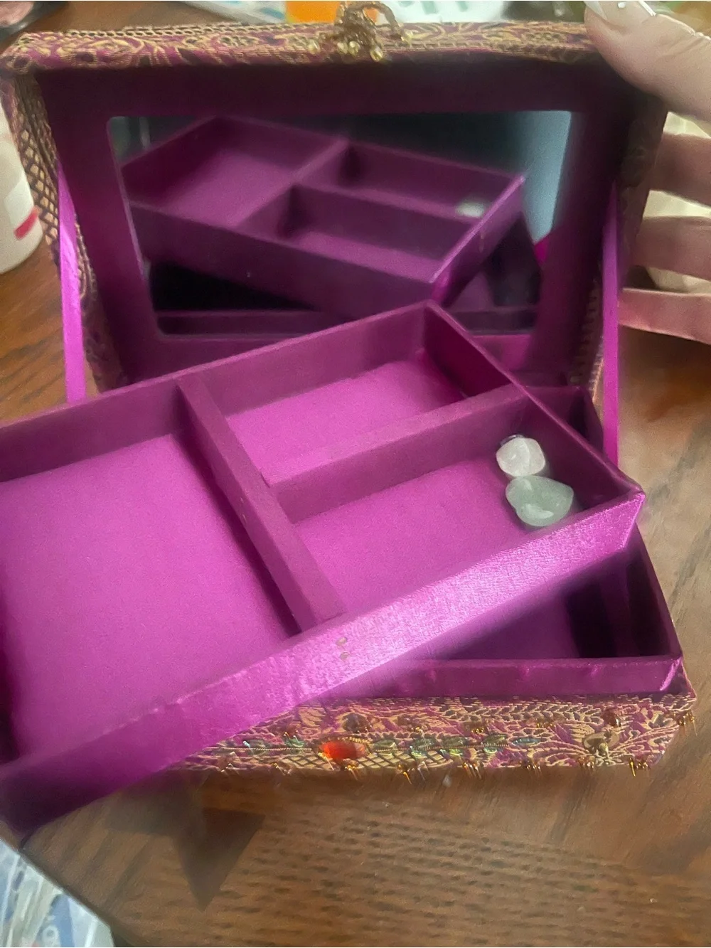 Embellished Pink and amber color Beaded  jewelry storage box